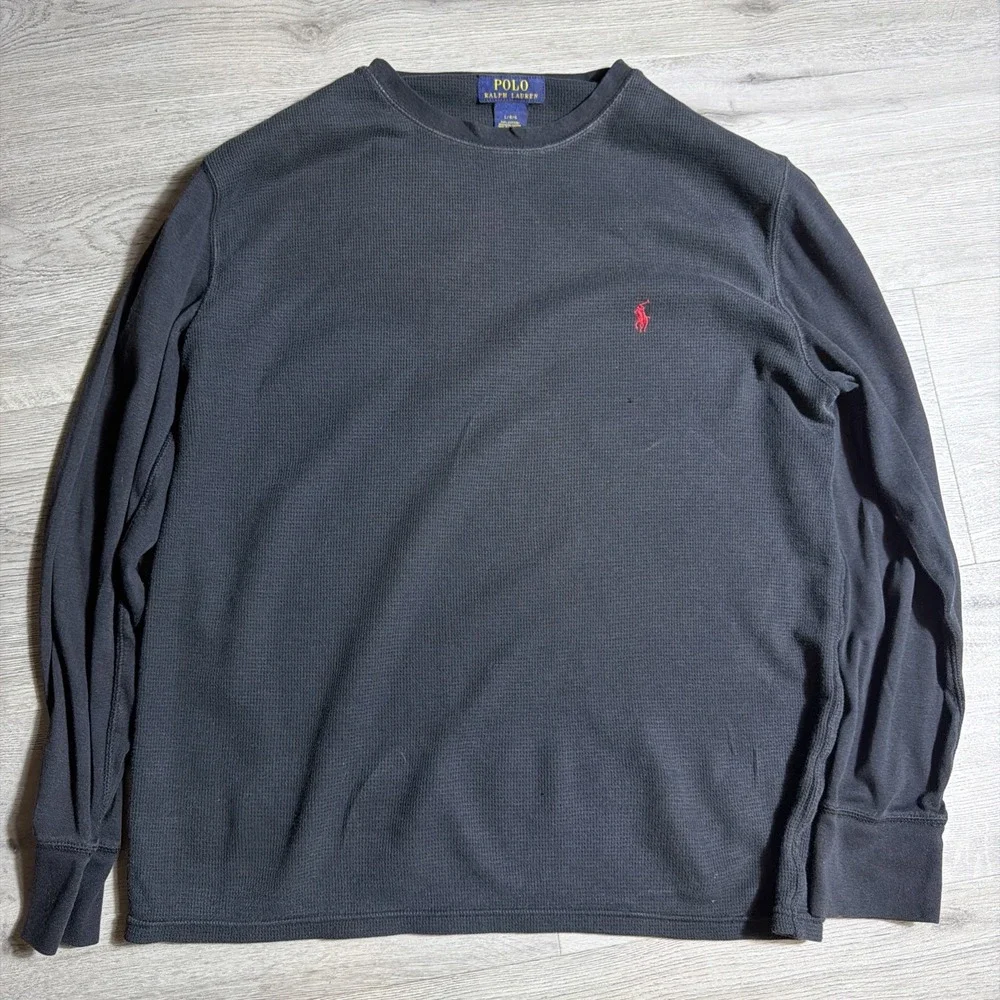Polo Ralph Lauren Thermal Long Sleeve Shirt Black Red Pony Size L